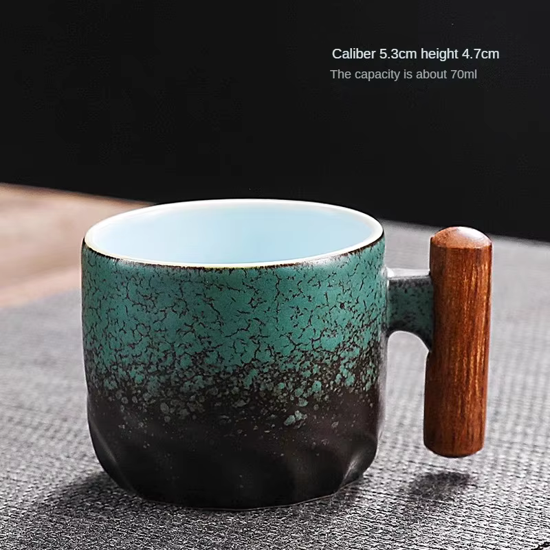 Handmade Ceramic Coffee Mug with Wooden Handle - Retro Tea Cup, Office Water Cup Filter , Unique Birthday: Red