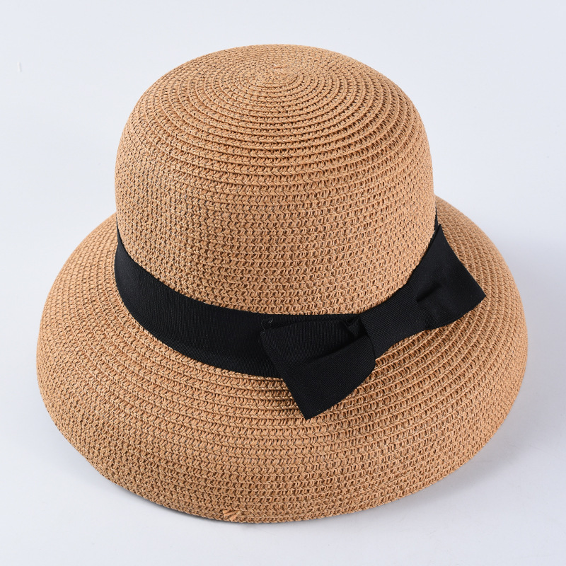 Hepburn-Sombrero de sol con lazo para mujer, sombrero de paja, sombrero de cubo, protector solar de color, sombrero de playa,: Verde militar
