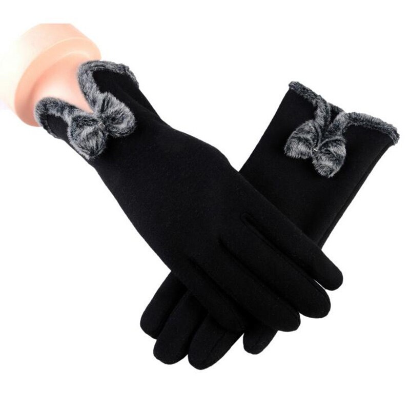 Vrouwelijke Herfst Winter Niet-ge Ïnverteerde Fluwelen Kasjmier Volledige Vinger Warm Lace Hairball Handschoenen Vrouwen Katoen Touch Screen Handschoenen g82: B Black