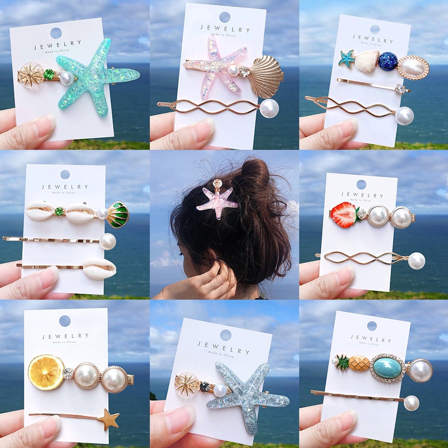 Mode Haarspelden Vrouwen Haar Accessoires Grote Zeester Sea Verkoop Simulatie Pearl Barrette Dames Hoofd Pins Clip Set Hoofddeksel
