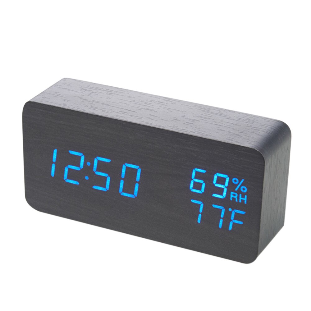 Bedroom Alarm Clock Home Bedside Desktop Wood Alarm Clock Living Room Multifunction Electronic LED Display Desk Alarm Clock: Blue light