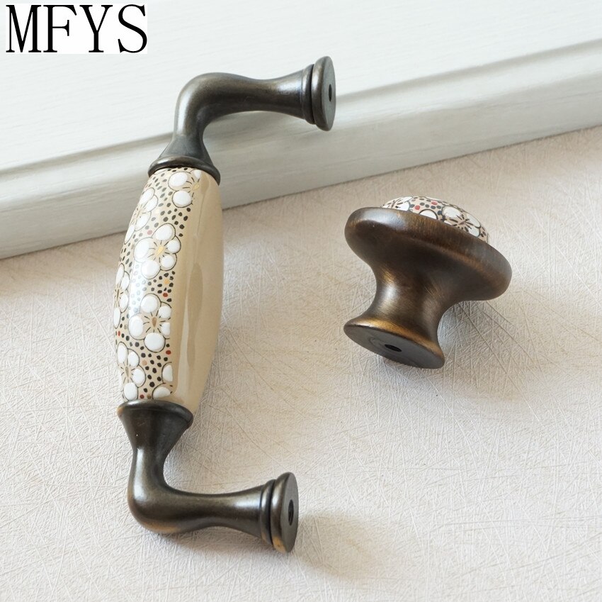 3.75 '' 5 '' rustikke køkkengreb knopper antik bronze keramisk blomsterdørhåndtag trækker skab trækker kommode knop hardware