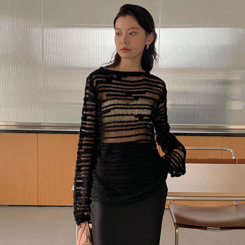 Karrcat gotisk uthulet genser grunge broderi strikket genser mørk estetisk gjennomsiktig genser koreansk streetwear