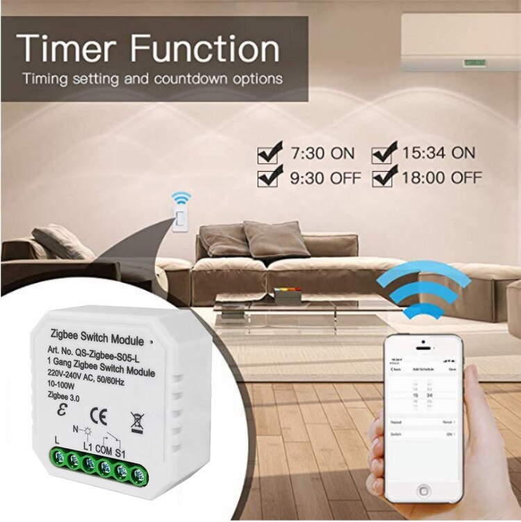Tuya Smart Zigbee Dimmer Switch Module 1 Gang No Neutral 2 Way Wireless Control Works With Alexa Google 220-240V Automation