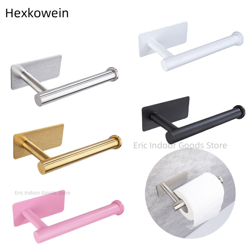 Selvklebende toalettrullholder til papirhåndkle, organizer, hullfri veggmontering, oppbevaring til kjøkken og bad, uten boring, papirdispenser