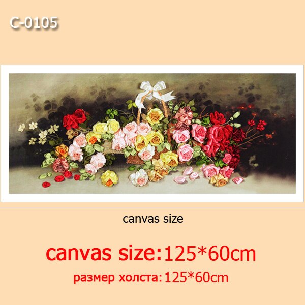 DIY Borduurwerk Kit, Lint Borduren, Naaien handwerken, Kruissteek, 3D Canvas Schilderij, Bloem, rose, Woonkamer Decor: C-0105 / have painting