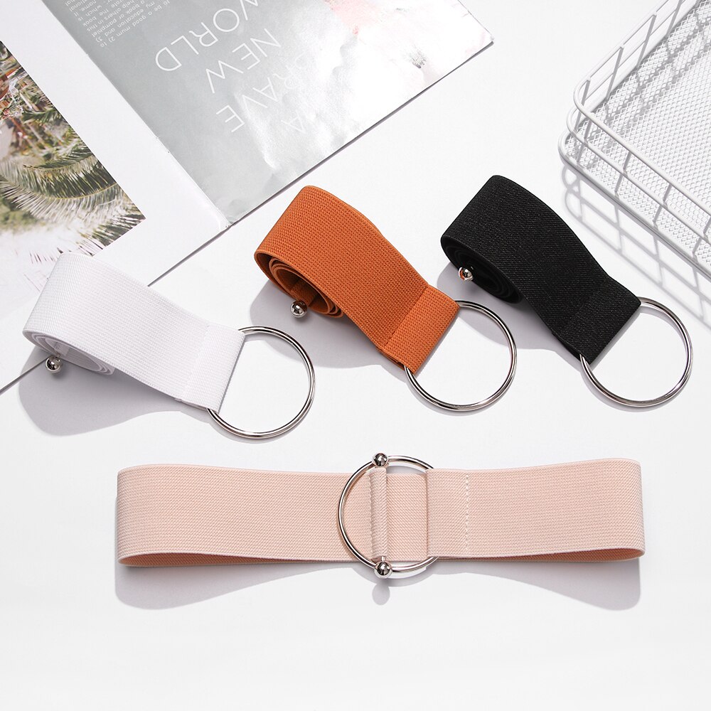 1PC Women Waist Belts Cotton Cloth Elastic Band Round Simple Buckle Decoration Dress Waist Chain for Coat Sweater