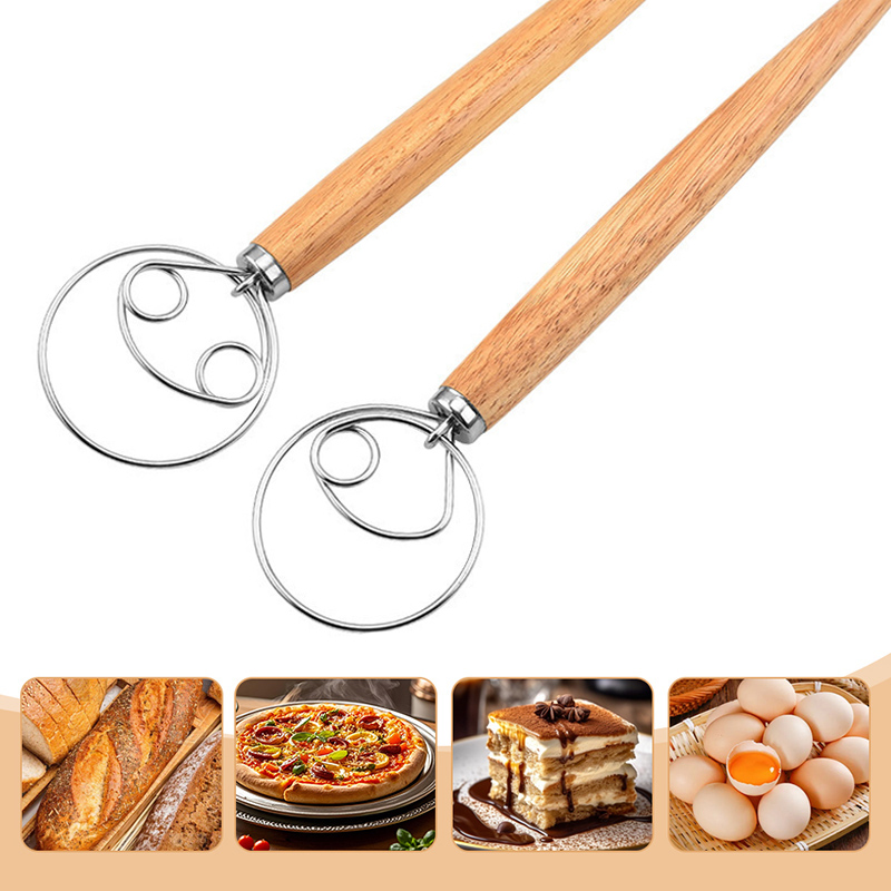 Batidor de masa con mango de madera grande, batidor danés, batidora Manual de masa para pan, batidor de cocina, batidor Manual de huevos, herramientas para hornear, accesorios