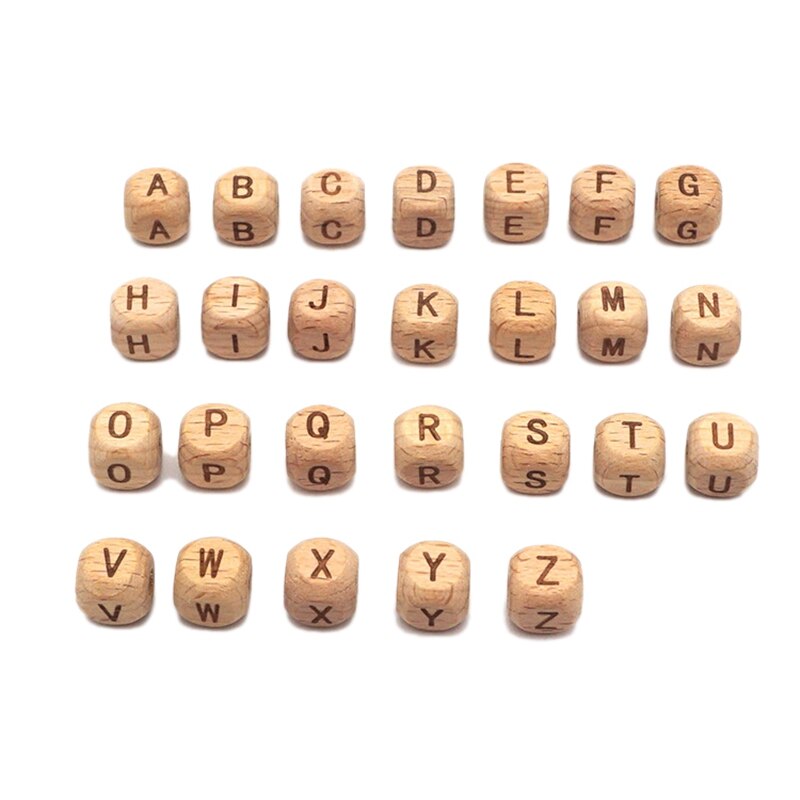 Di legno Massaggiagengive 26Pc di Forma Quadrata in Legno di Faggio Lettera Perline Fai Da Te Catena Ciuccio Massaggiagengive per I Bambini Dentizione perlina Giocattolo per Bambini