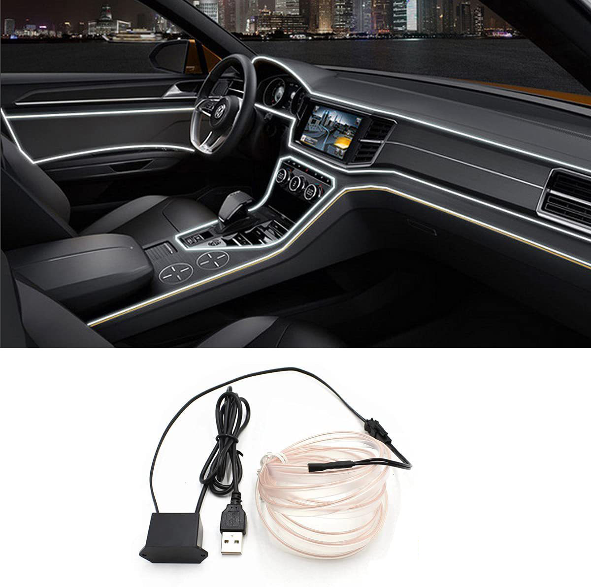 Lampe EL Cold Light Line avec USB, tableau de bord décoratif bricolage, console de tableau de bord, lumière ambiante LED automatique, accessoires d'intérieur de voiture, 3M, escales: 6000 K blanc froid