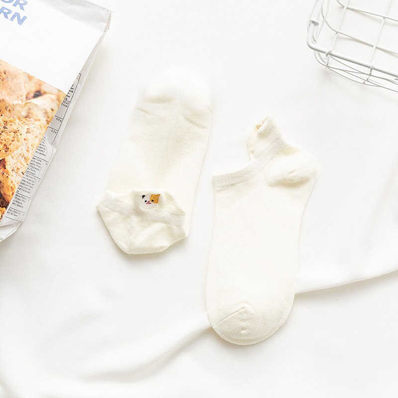 Kawaii Bestickt Katze fuchs Frauen Socken Glücklich Knöchel Lustige Socken Frauen Baumwolle Sommer 1 Paar Süssigkeit Farbe: 2