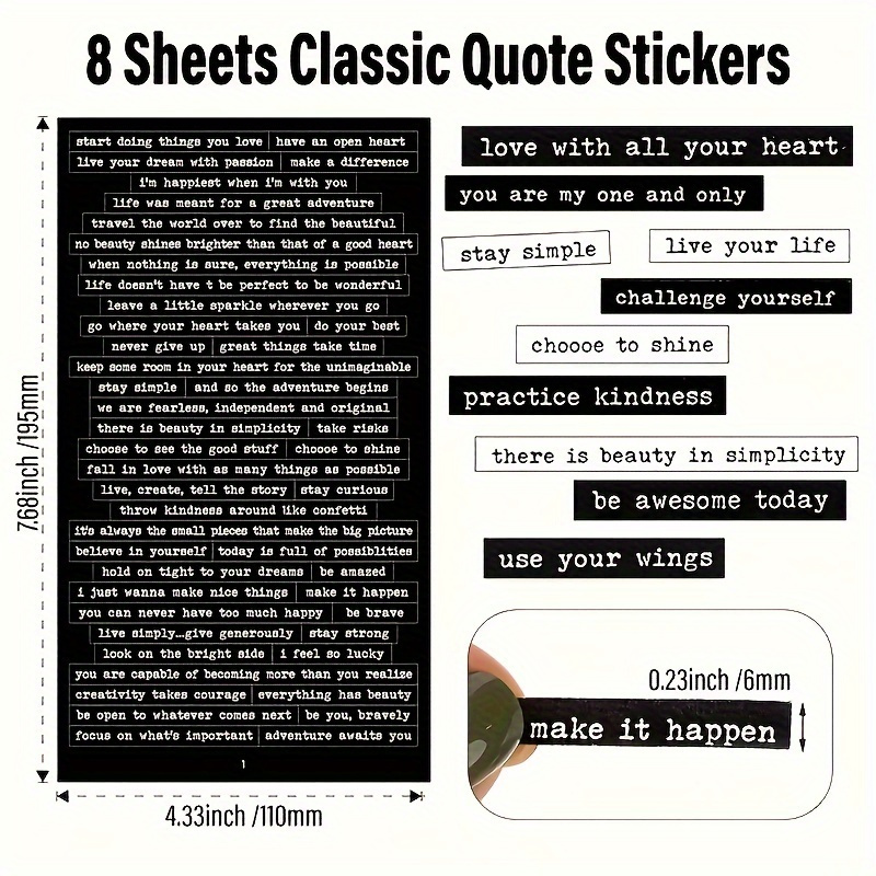 406 inspirerende quote-stickers met positieve tekst voor scrapbooks, dagboeken, planners en doe-het-zelf fotoalbums