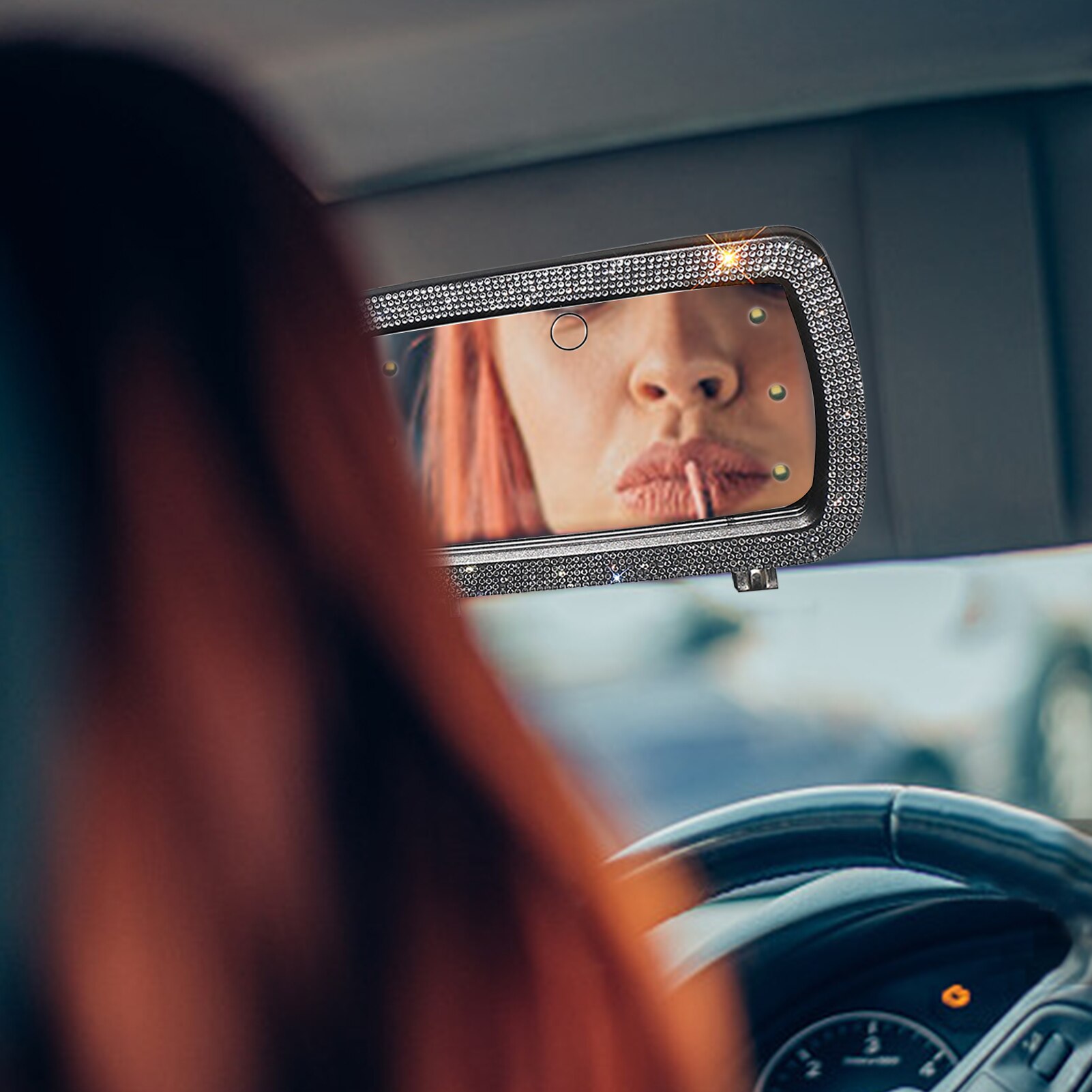 Espejo de tocador LED para coche, espejo de maquillaje con 6 luces, Universal, con batería integrada