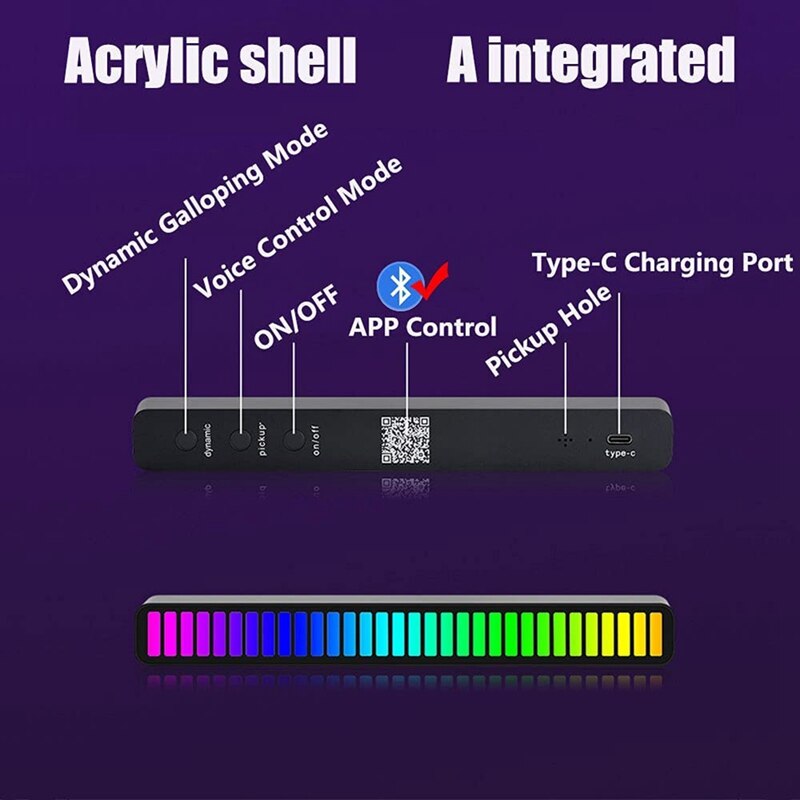 Voice Level Lights,APP Controlled RGB Wireless Voice Control Music Spectrum LED Light Indicator For Car Desktop