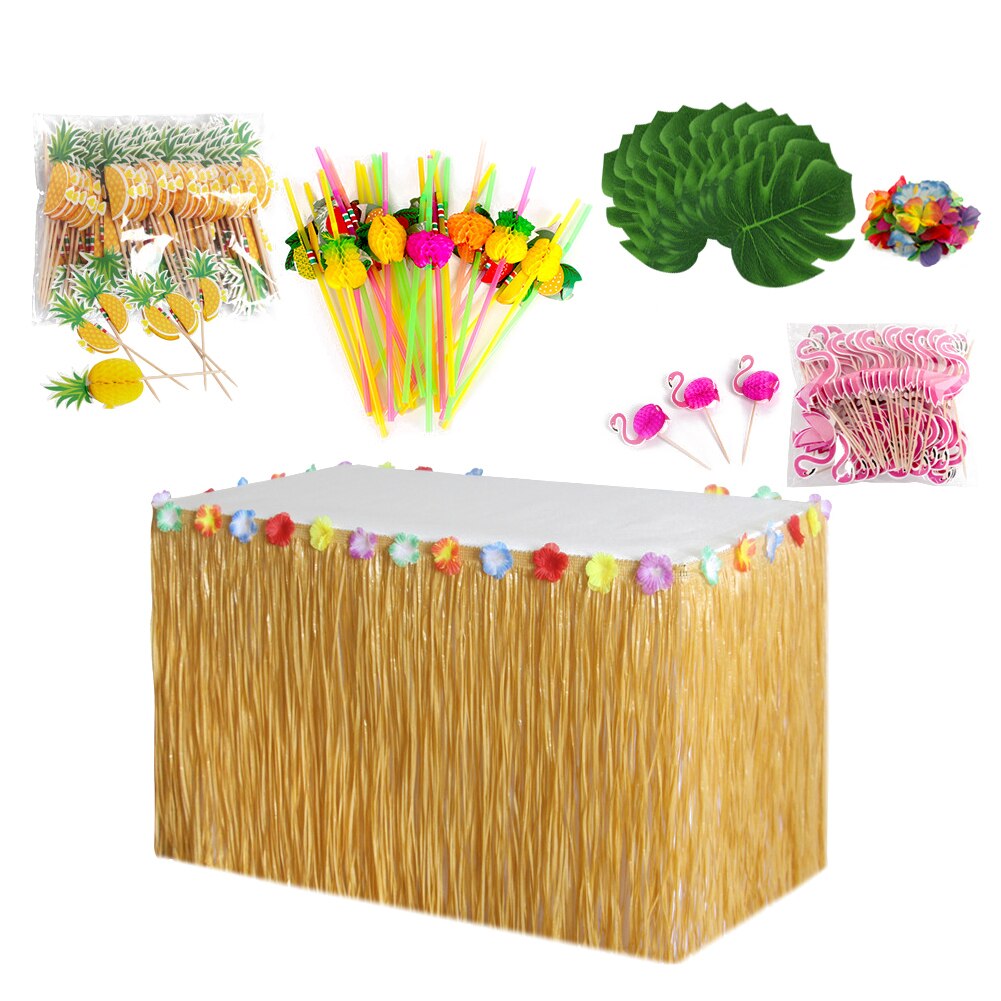 Hawaiian Tafel Rok Decoratie Set Honingraat Ananas Flamingo Kleine Paraplu Fruit Stro Combinatie Hula Festival Party Deco