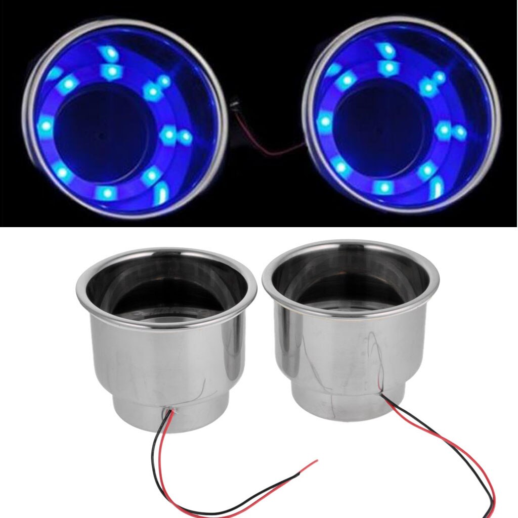 Magideal 2 Stuks Stalen Boot Auto Inbouw Cup Bekerhouder Met Afvoer Blauw Led