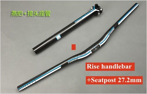 TOSEEK Kohlenstoff Faser Fahrrad Lenker setzt Flachen Anstieg Lenker + vorbau + sattelstütze Mtb Rennrad Bicicleta Fahrrad Teile schwarz blau: 10