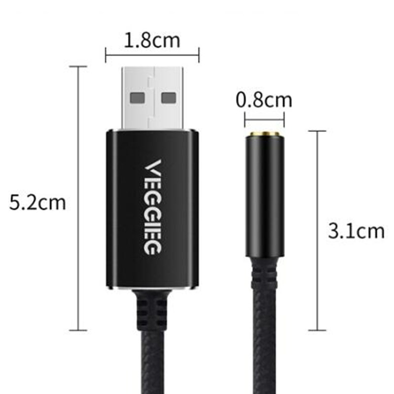 Veggieg-Adaptador USB o tarjeta de sonido externa con conector de micrófono y auriculares de 3,5mm para Windows/Mac/Linux/Pc/portátiles/PS4