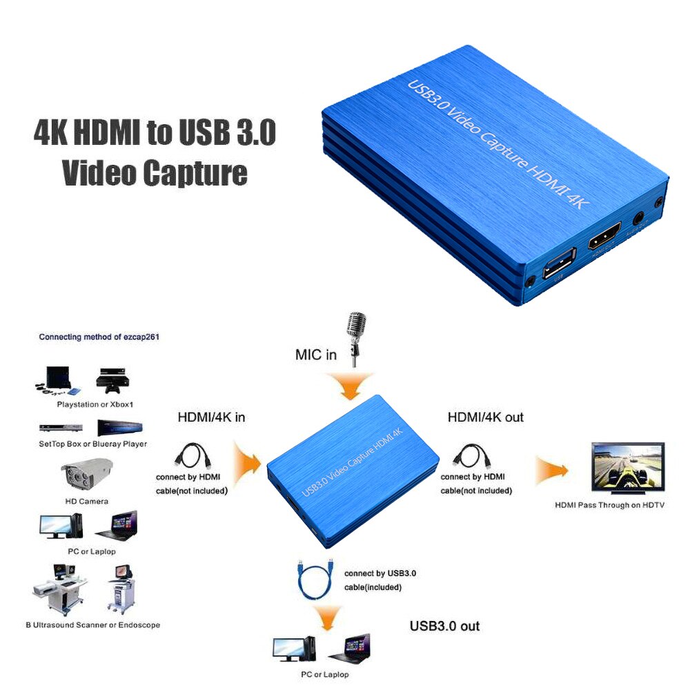 4K HDMI To USB 3.0 Video Capture Card Dongle 1080P 60Hz HD Video Recorder Grabber For OBS Capturing Game Game Capture Card Live