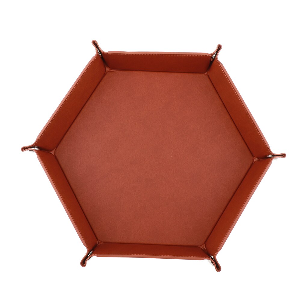 Soporte de dados de cuero PU, bandeja hexagonal plegable para juegos de mesa de mazmorras y dragones RPG DND: Brown