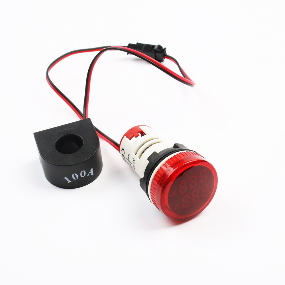 Mini Digitale Voltmeter Amperemeter 22Mm Ac 60-500V 0-100A Amp Volt Voltage Tester Meter Dual Led Indicator pilot Lamp Licht: Rood