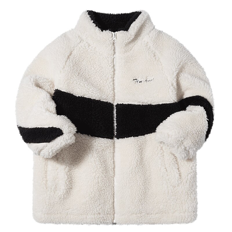 TON LION KIDS Boys Winter Coat, Warm Coat, High Collar Black and White Stitching Plush Coat, Boys&#39; Clothing: white / 120