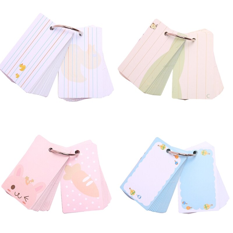 Blank Index Card Flash Cards Note Paper Set with Binder Ring Refillable for Kids