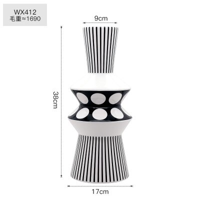 Vase géométrique en céramique noir et blanc, bouteille style scandinave moderne, décoration pour la maison, bureau, salon, de pendaison de crémaillère: WX412