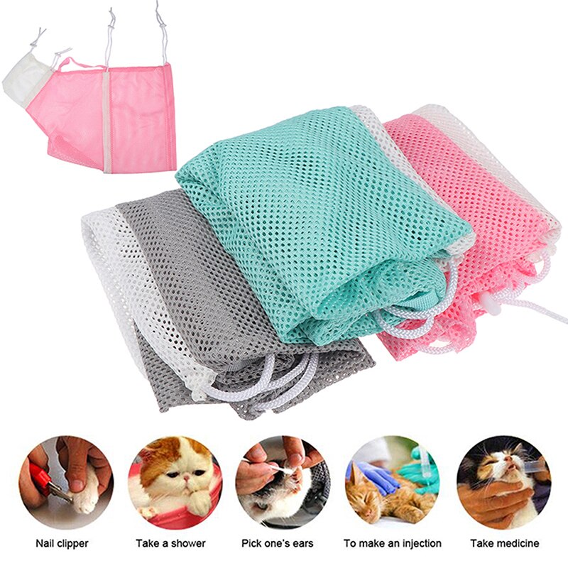 Mesh Cat Grooming Bath Bag Cat Supplies Washing Bags For Pet Bathing Nail Trimming Injecting Anti Scratch Bite Restraint