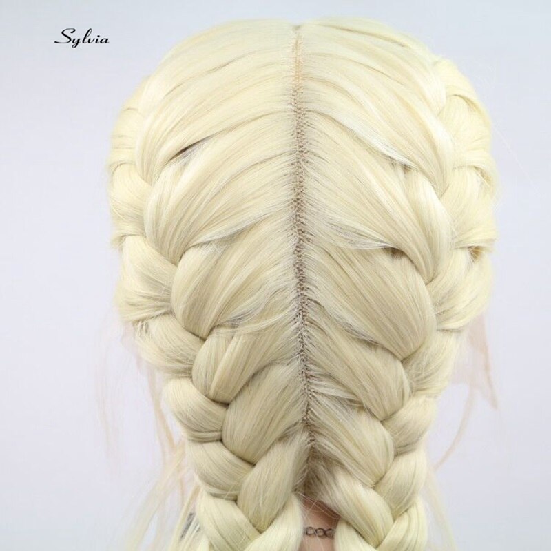 Sylvia Licht blond Doppel flechten Perücke Mit Baby Haar Synthetische flechten Spitze Vorderseite Perücken Wärme Beständig Faser Haar Mittelscheitel