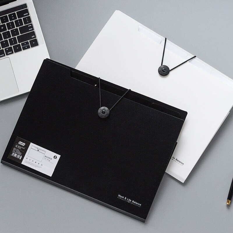 Multi-layer 8/12 Into Filing Products Information Papers Buckle Black and White File Storage 5 Into Folder Holder Organizer