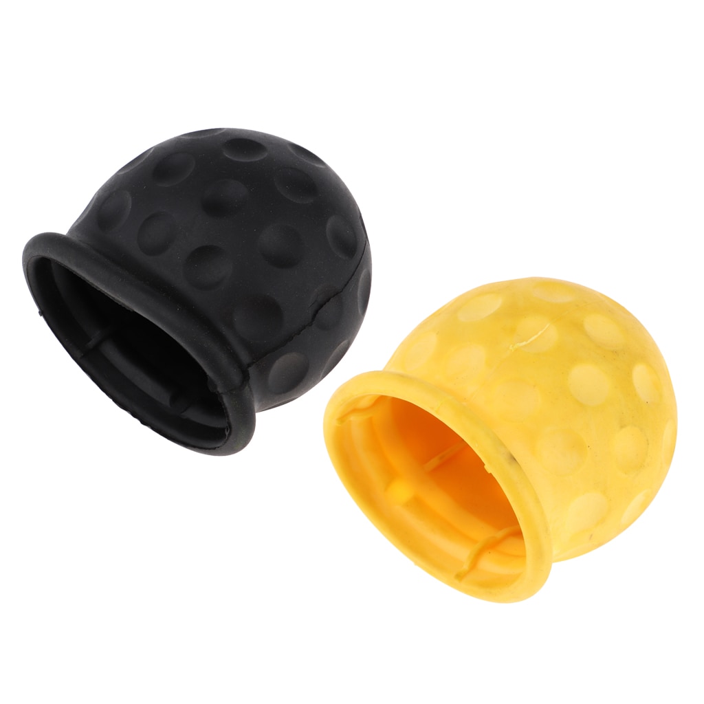 2x Car Durable Rubber Tow Ball Cap - Tow Cover - Yellow+Black