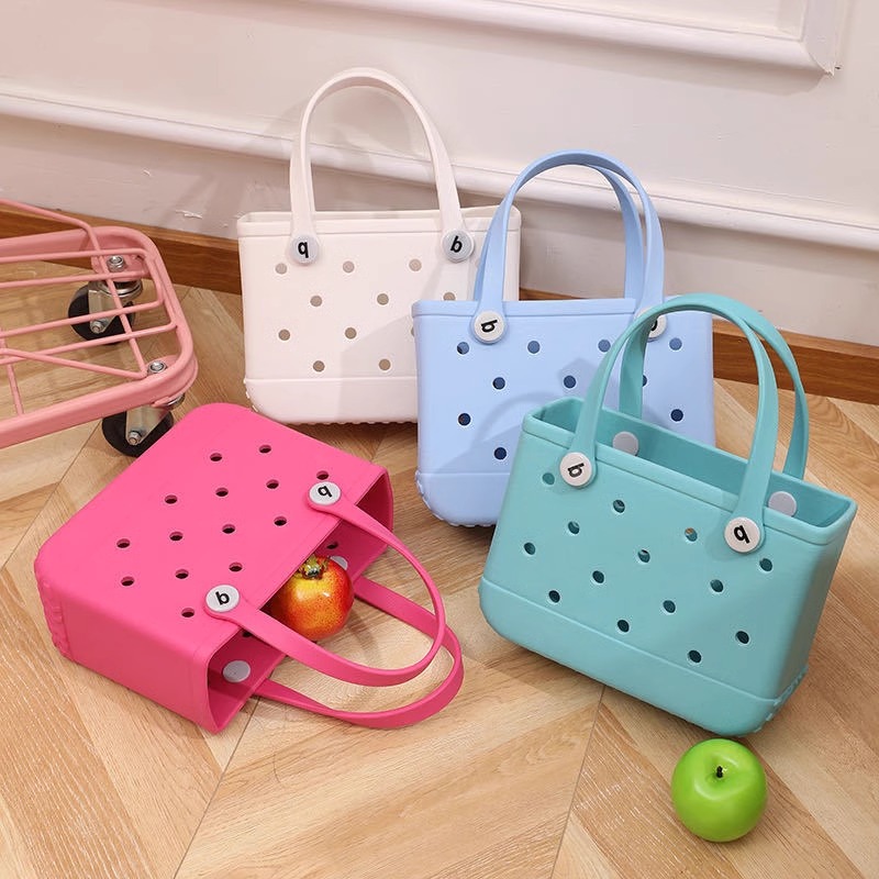 Pequeño bolso de playa, cesta de silicona con arena para niños, impermeable, lavable, a prueba de punta, duradero, abierto, para de Navidad