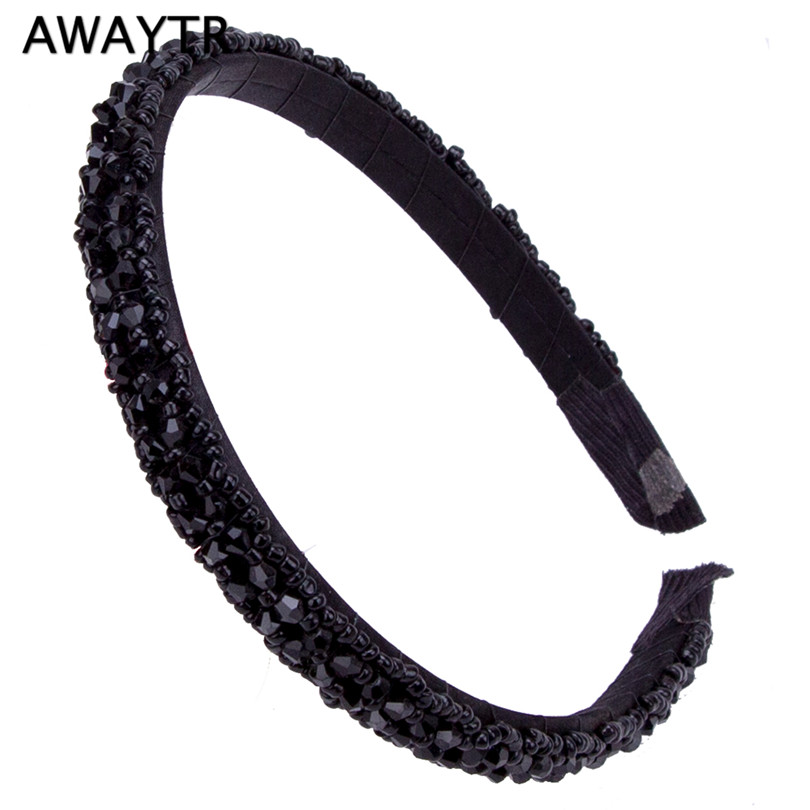 AWAYTR Trendy Kleurrijke Steentjes Elastische Haarband Haaraccessoires voor Vrouwen Party Vintag Crystal Hoofdband Tiara: Black