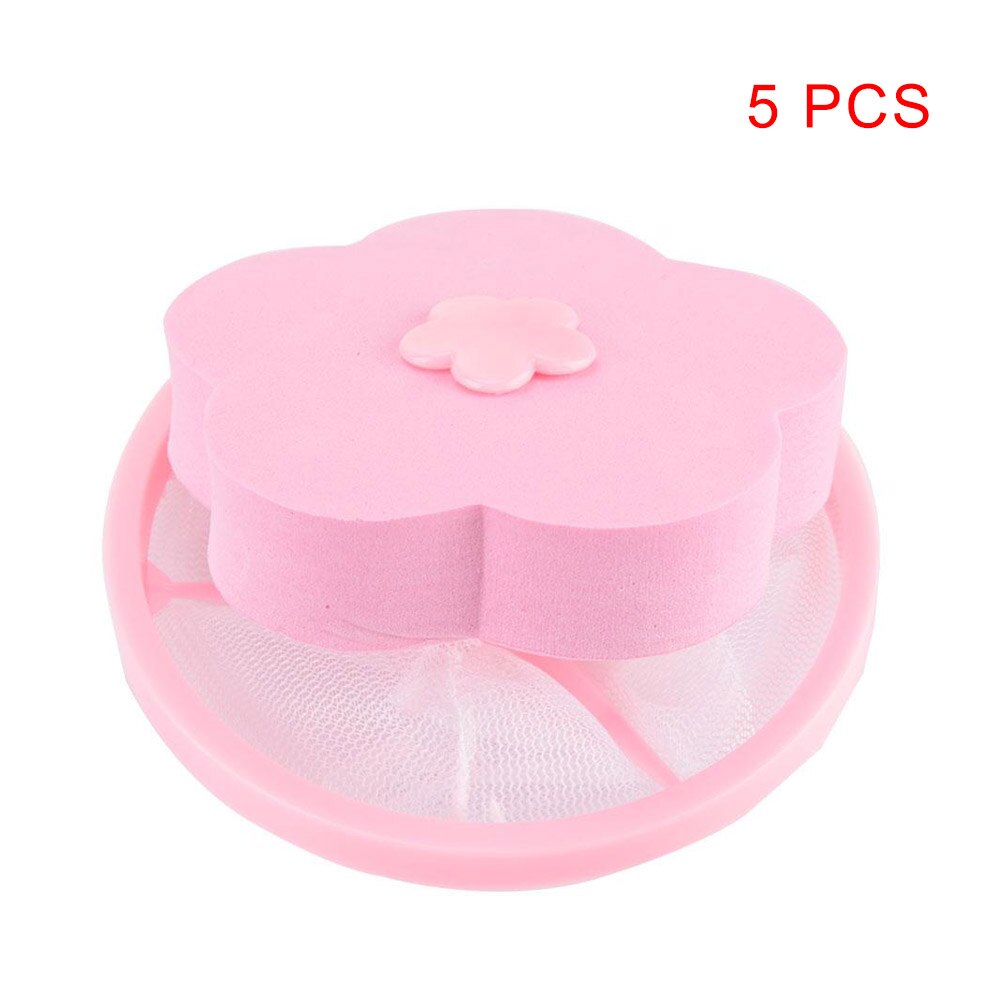Reusable Washing Machine Floating Lint Mesh Bag Portable Washer Lint Catcher TUE88: Pink-5 pcs