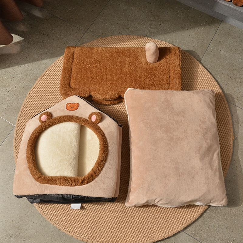 Maison en fourrure pour animaux de compagnie, niche d&#39;intérieur pour petits chiens, chat d&#39;hiver, avec coussin, canapé, petit chiot, Chihuahua Yorkie
