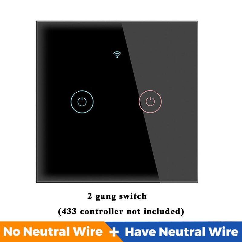 WIFI Smart Touch Light Switch APP Remote Control Supports Alexa Voice Control No Neutral Required AC 110V-240V 1/2/3/4gang Wall: 02