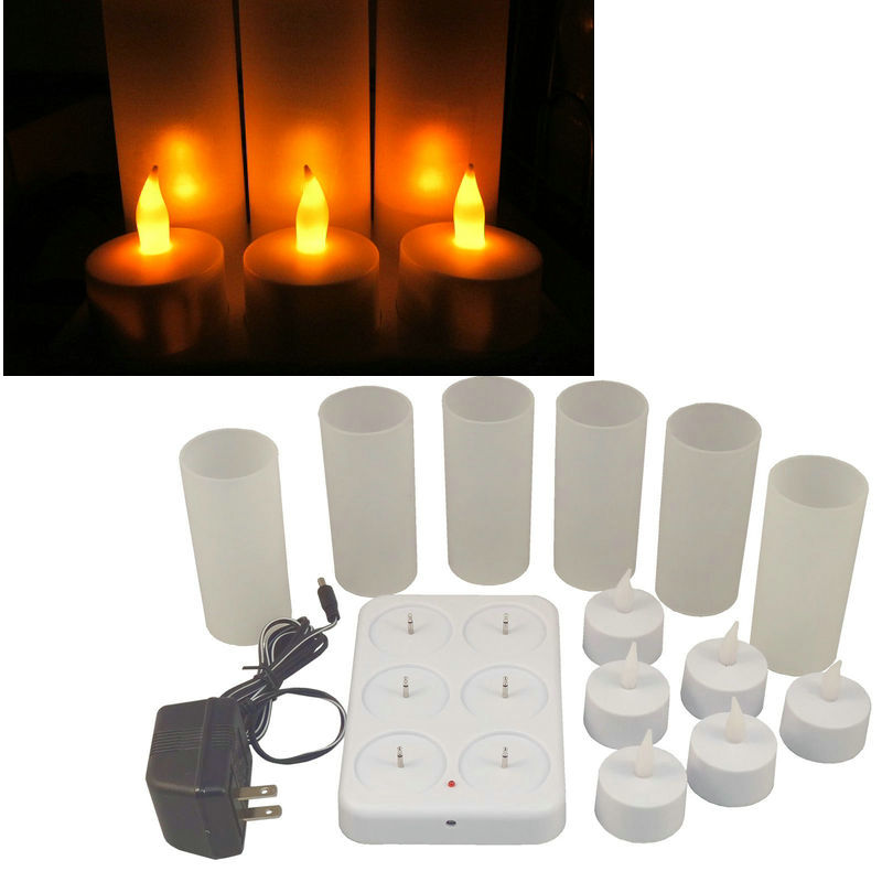 Sæt  of 6 genopladeligt led-lys flammeløst telys elektrisk lampe voksløs valentine hjem bryllup kirkebord diy indretning-rav