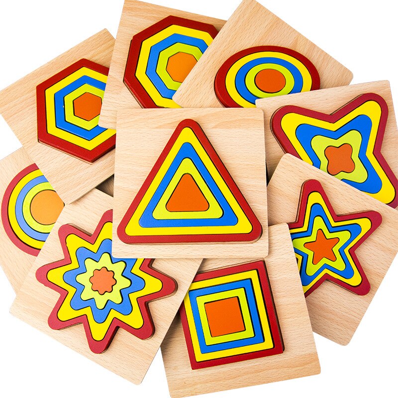 QWZ DIY 3D Wooden Puzzle Geometric Shape Jigsaw Intelligence Develop Montessori Educational Toys For Children Kids Baby