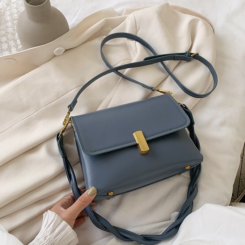 Couleur unie sac fourre-tout carré en cuir PU femmes sac à main voyage épaule sac de messager sac à aisselles: Blue