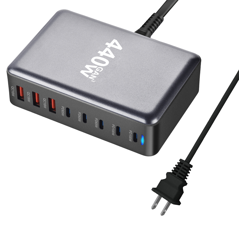 440W Gan Fast Charge 3.0 USB Type C snellader Mobiele 8-poorts 5C3A PD-oplader Handig om mee te nemen tabletoplader: ons