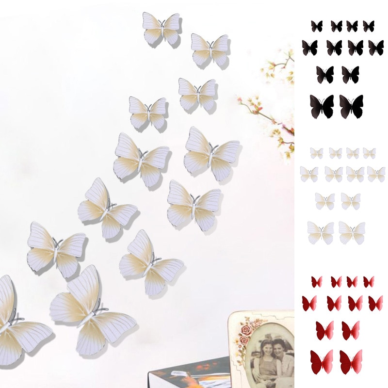 12 Stks/set Vlinder Muurstickers Pvc Vlinder Stickers 3d Butterfli Muurstickers Voor Kid Kamer Diy Zelfklevende Koelkast Decor