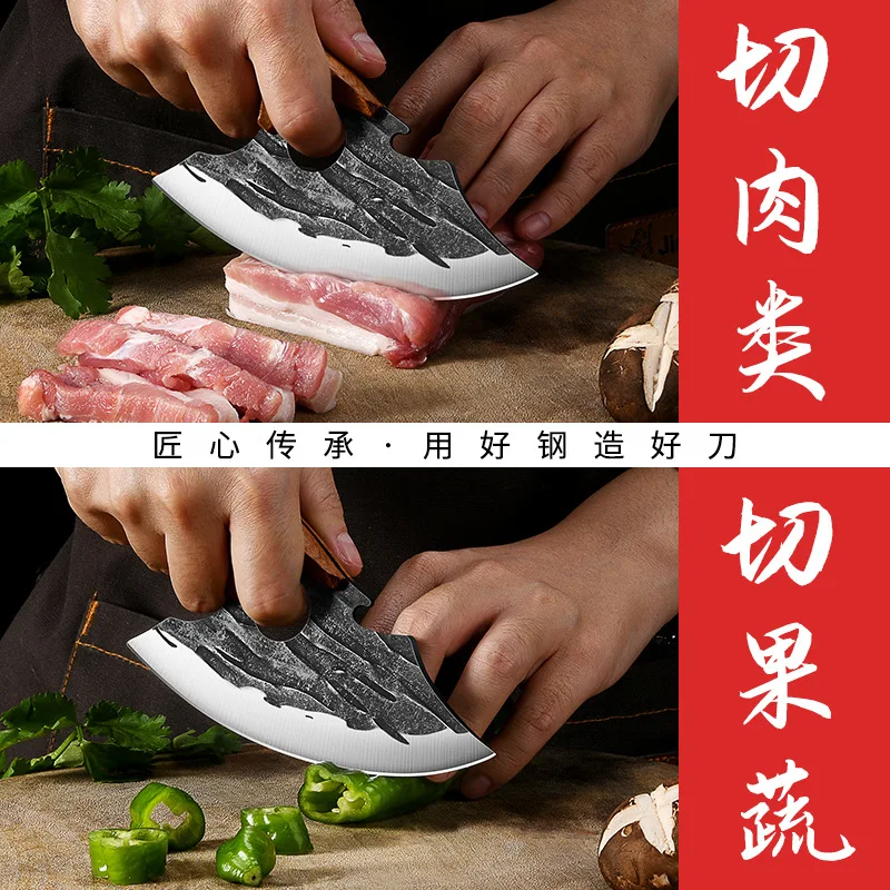 Cuchillo de corte de carne forjado a mano para exteriores, cuchillo para matanza, venta de carne, novedad de 2024