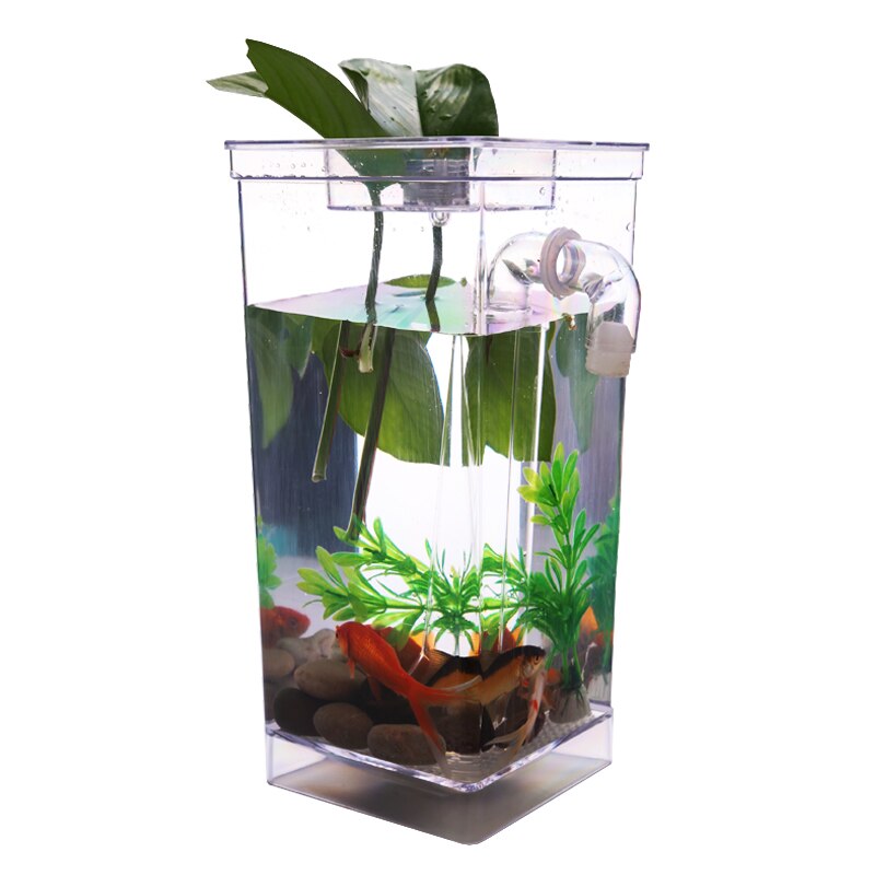 Self Cleaning Aquarium Fish Bowl With LED Light Decorative Mini Ecological Betta Fish Tank Incubator Bowl Kid: Default Title