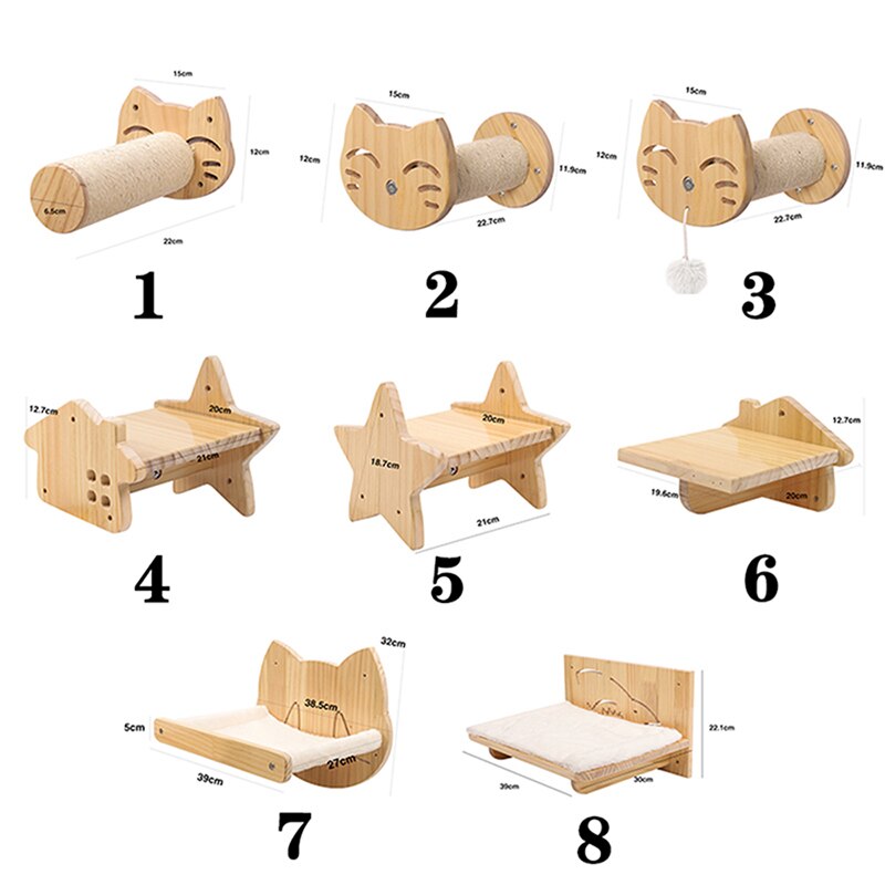 Wall Mounted Cat Climbing Frame Cat Tree Solid Wood Cat Jumping Platform Wall DIY Pet Furniture Kitten Springboard