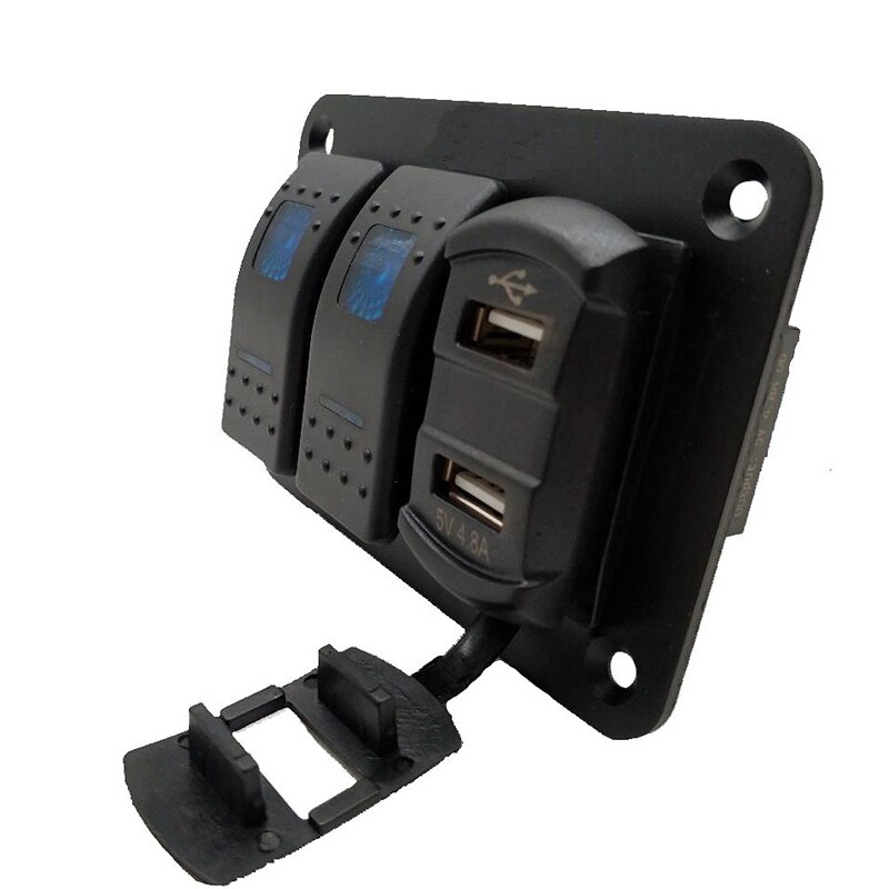 2 Gang 12V-24V Dc Rocker Switch Panel Met 4.8 Amp Dual Usb Charger Voltmeter Waterdicht Voor auto Trucks Boten Campers
