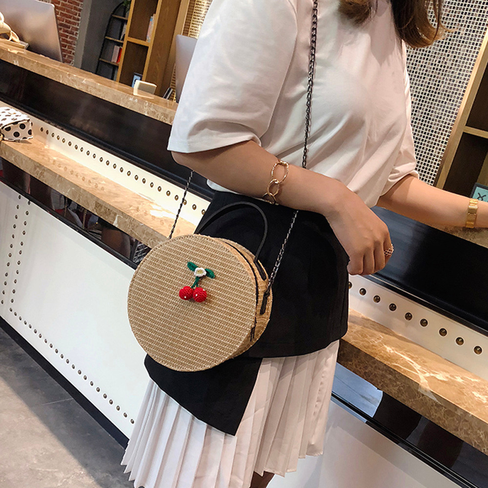 Bolsa para damas tejido bolsa de paja para playa verano Mujer círculo mano Bali redondo Retro de mimbre bolso versátil bolsas # G67