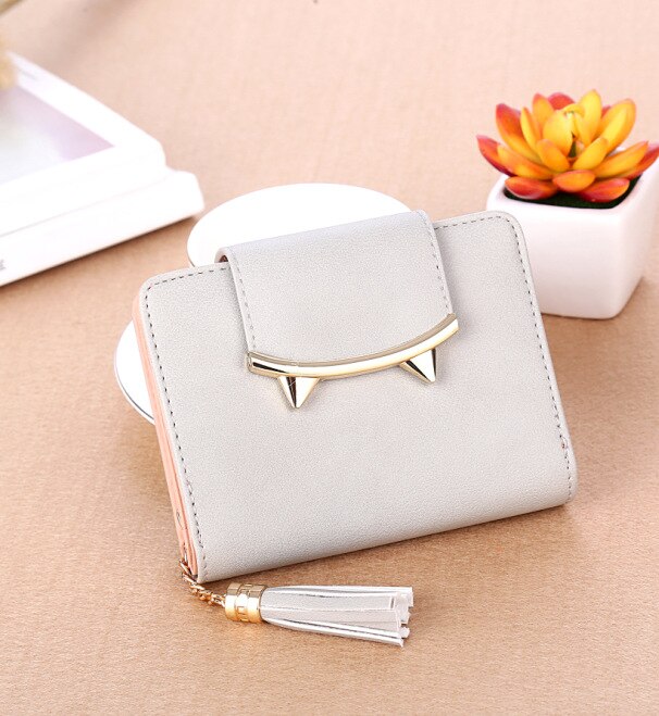 Cute Mini Wallets Women Magnetic Buckle Short Wallet Credit Card Holder Clutch Tassel Purse With Zipper Coin Pocket A2: 01