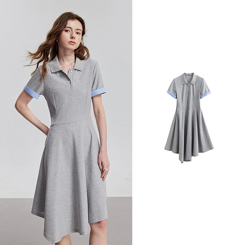 TOYOUTH Women Dress Summer Short Sleeve Casual POLO Dress 8529014: S / GRAY
