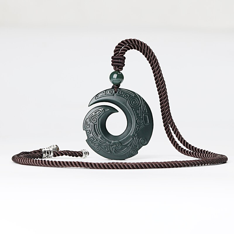 Natural Hetian Qing yu Jade Pendant Jewelery Lucky Exorcise evil spirits Auspicious Amulet Fine Jewelery Jade Pendant: Rope chain